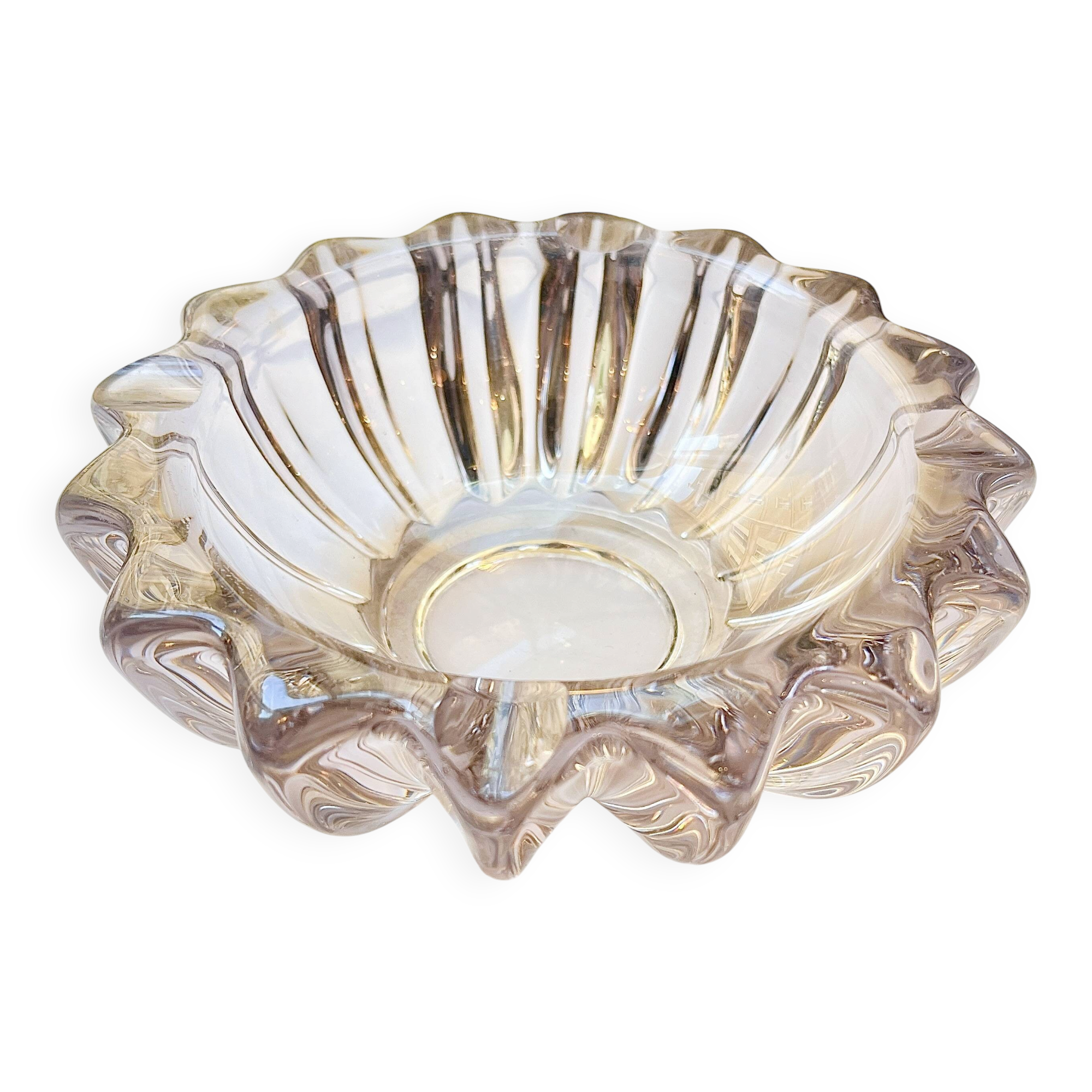 Large Art Deco molded glass ashtray Pierre D'Avesn Art Deco pocket emptier