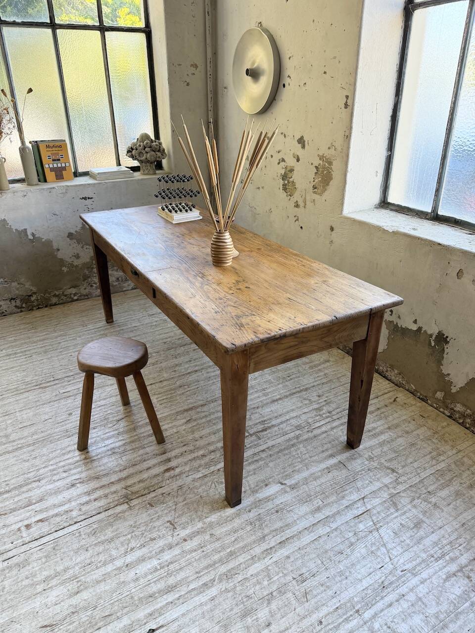 Pine and oak + walnut farmhouse table 1950