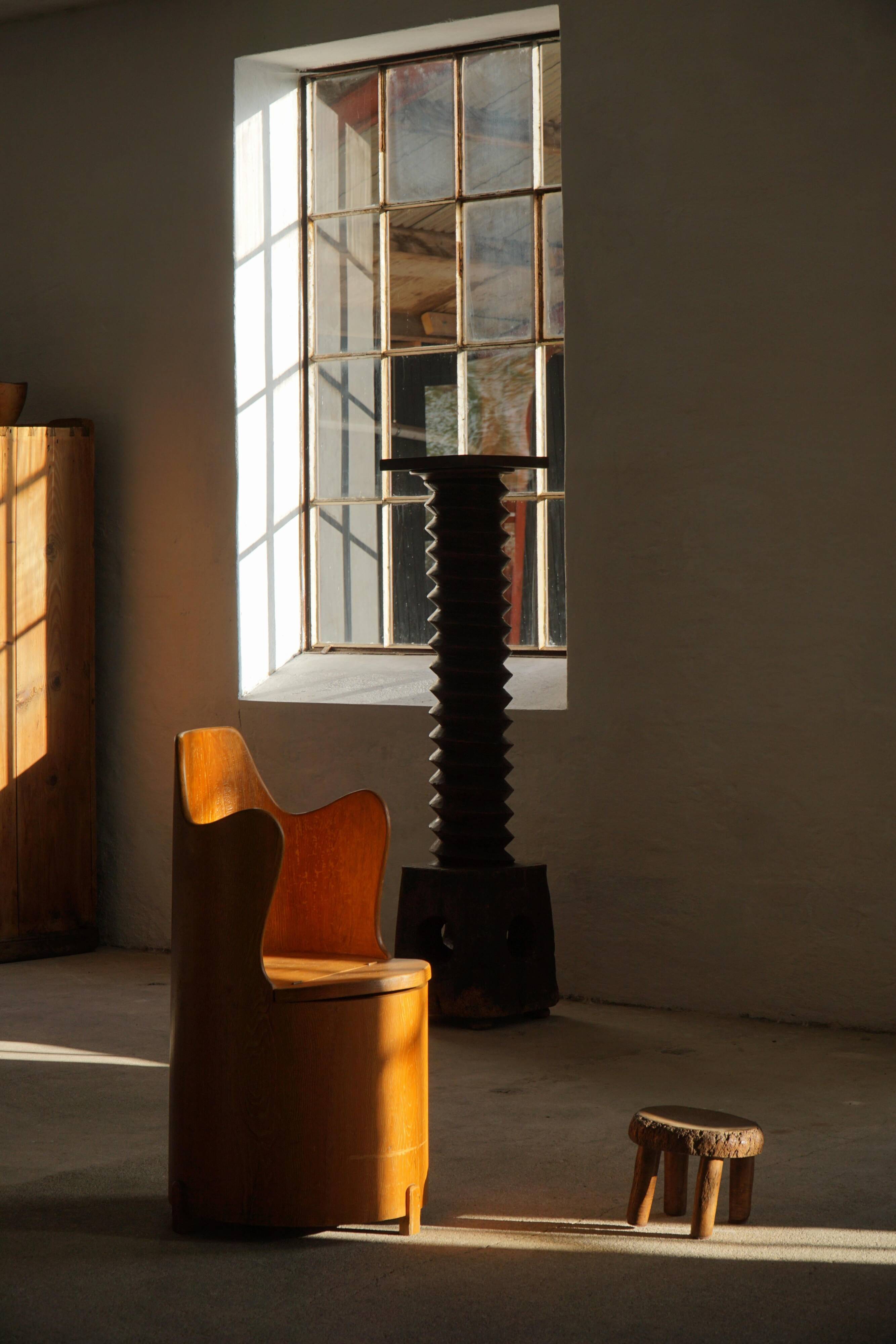 Modern Scandinavian style, Stump chair / "Kubstol" in pine, mid-20th century, 1950s.