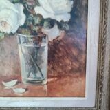 Oil on hardboard "Still life with bouquet of roses in a vase" anonymous Montparnasse frame