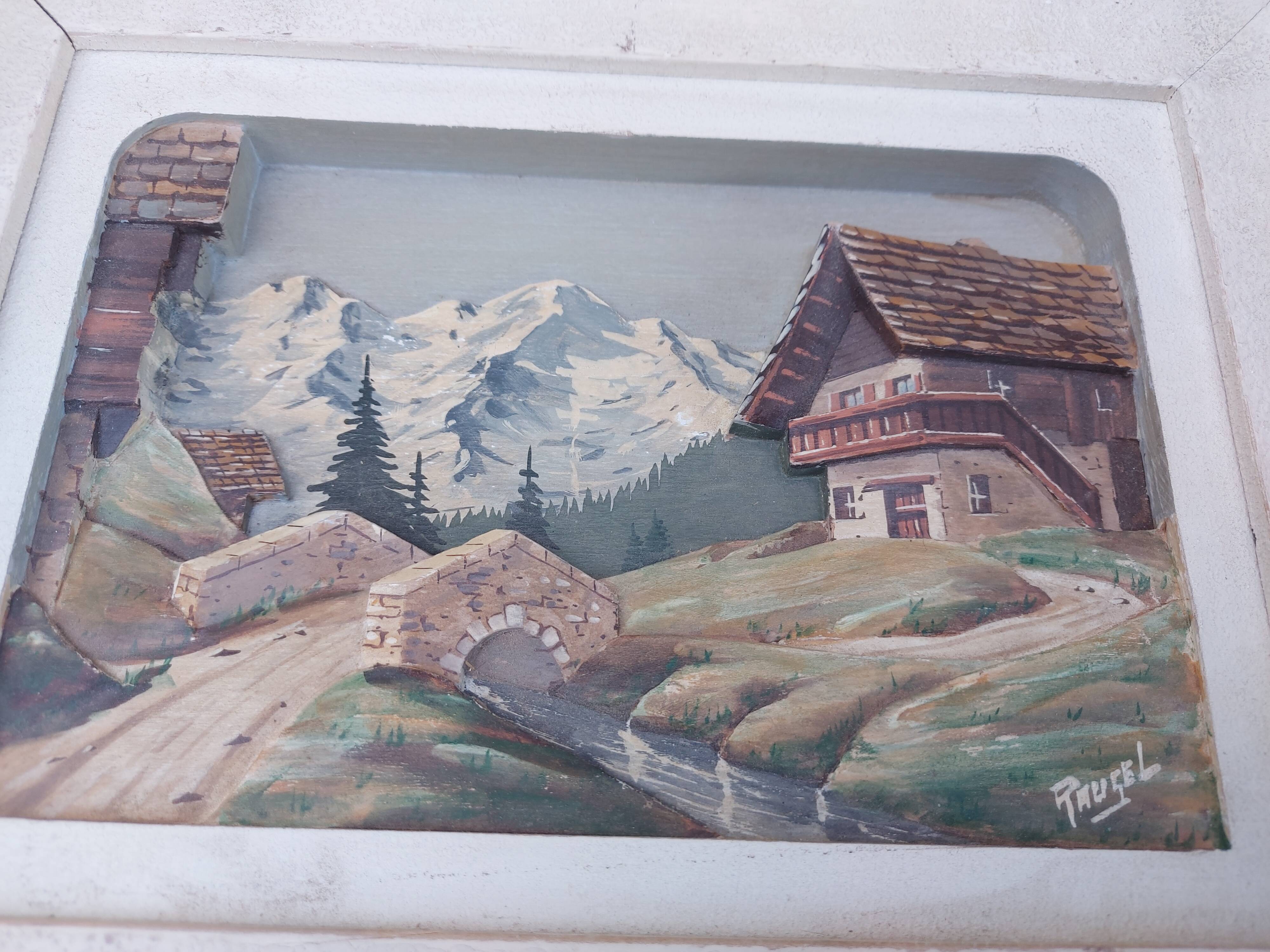 Carved wood painting, chalet decor by f raugel (popular art)
