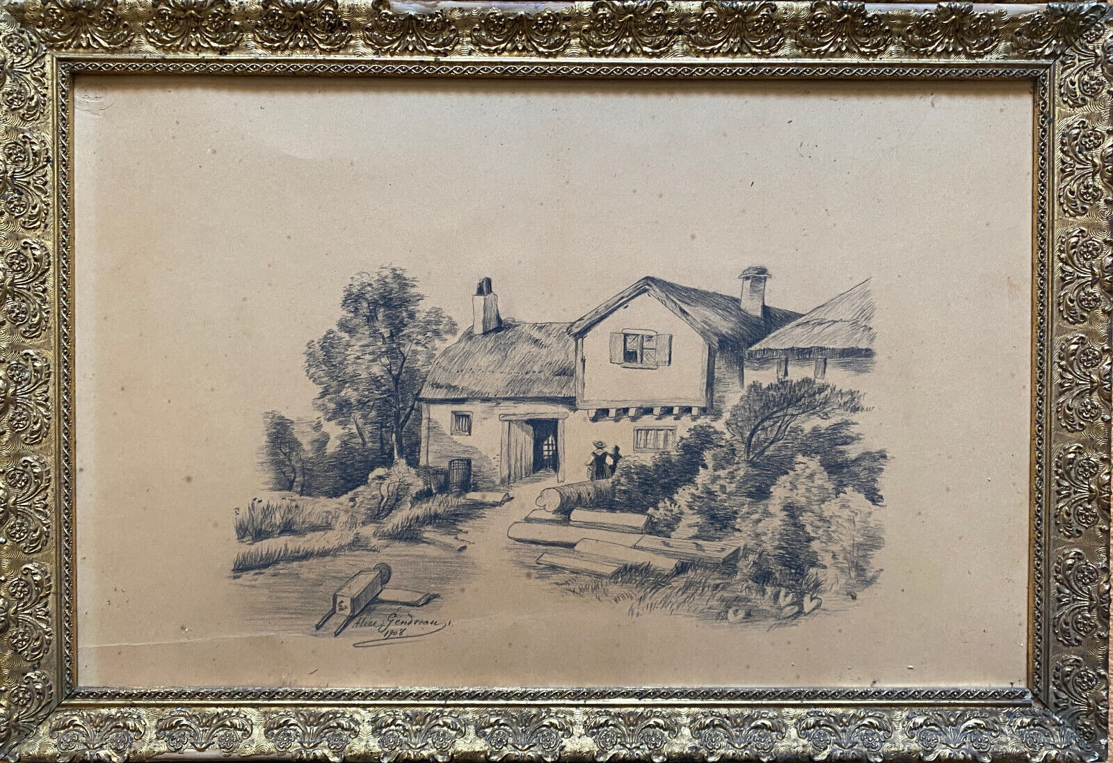 Pair of original drawings by Alice Gendreau dated 1908 "Alpine Landscapes"