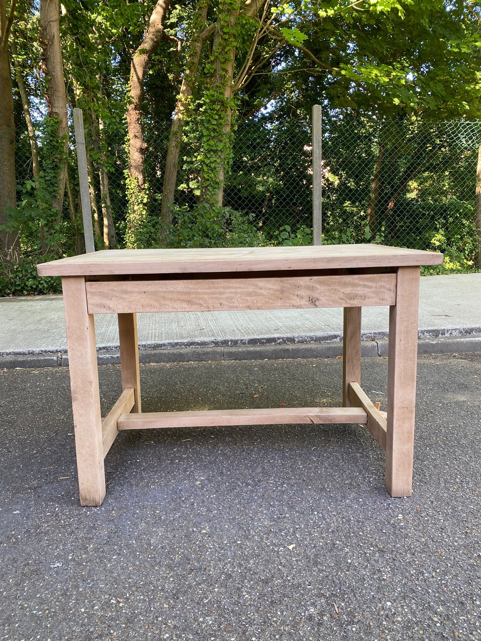 Renovated farmhouse table desk in oak, 110cm from the 1920s.