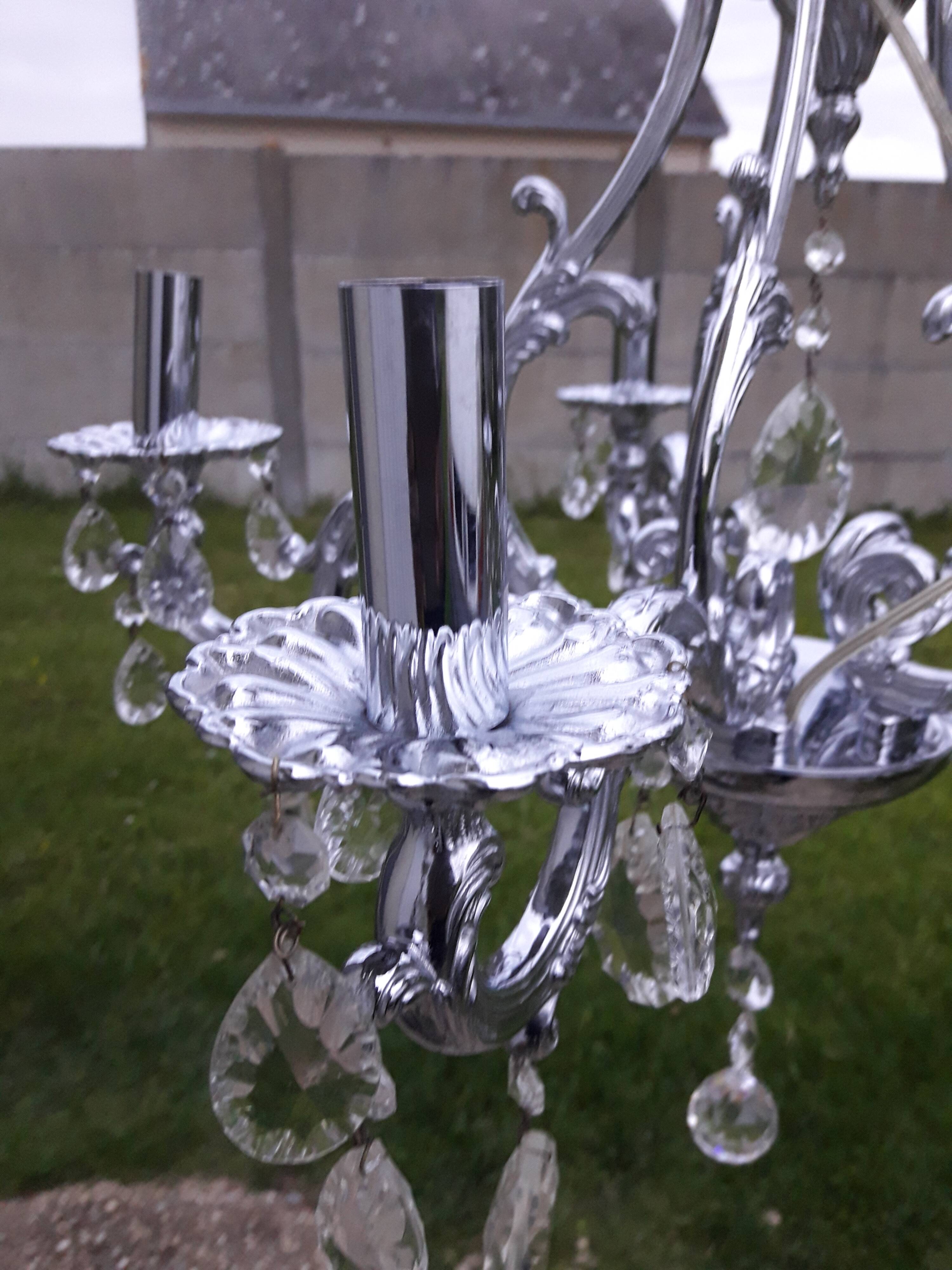 5-light chrome metal chandelier with Italian design stamps