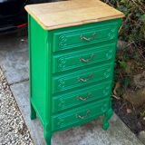 Vintage green oak chest of drawers from the 1960s.