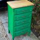 Vintage green oak chest of drawers from the 1960s.