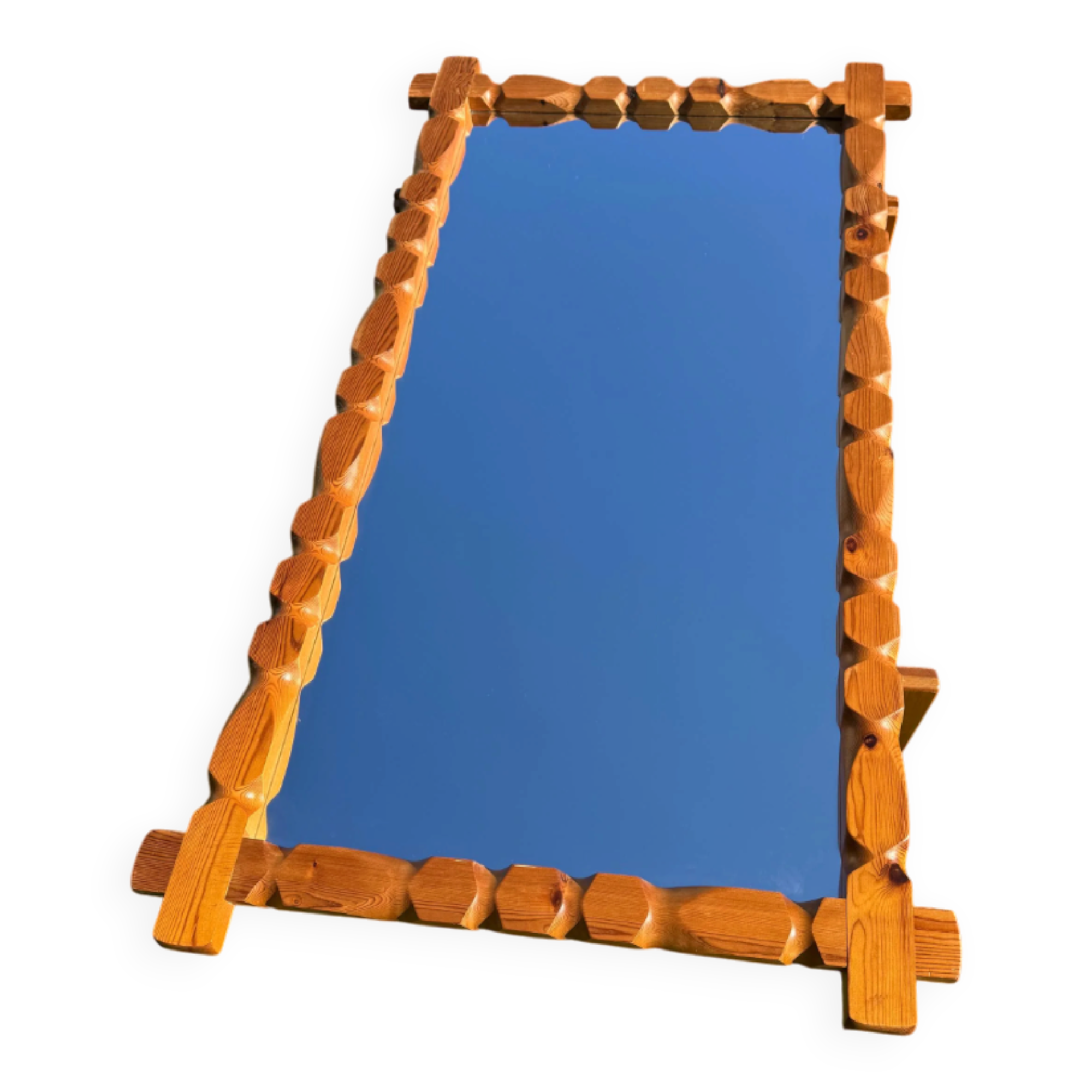 Mirror Glasmäster, Markaryd, Pine Wood Frame, swedish, 1970s, brutalist
