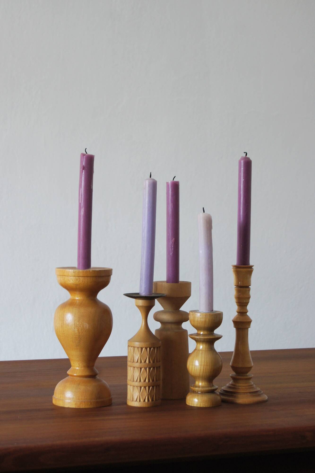 Bougeoirs scandinaves en bois, lot de 5