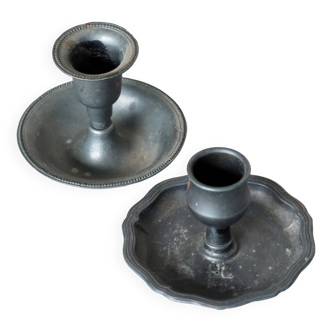 Pair of mismatched vintage silver-plated candlesticks