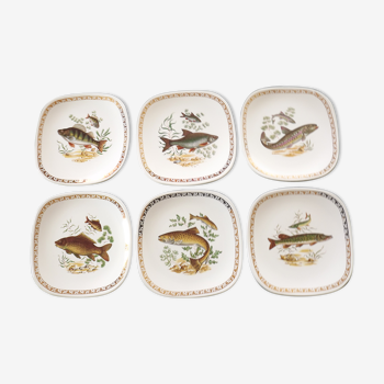 Vintage français longchamp france ensemble de six assiettes à poisson carrées assorties