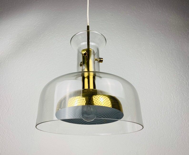 Glass and brass pendant lamp by Anders Pehrson for Atelje Lyktan, Sweden 1960