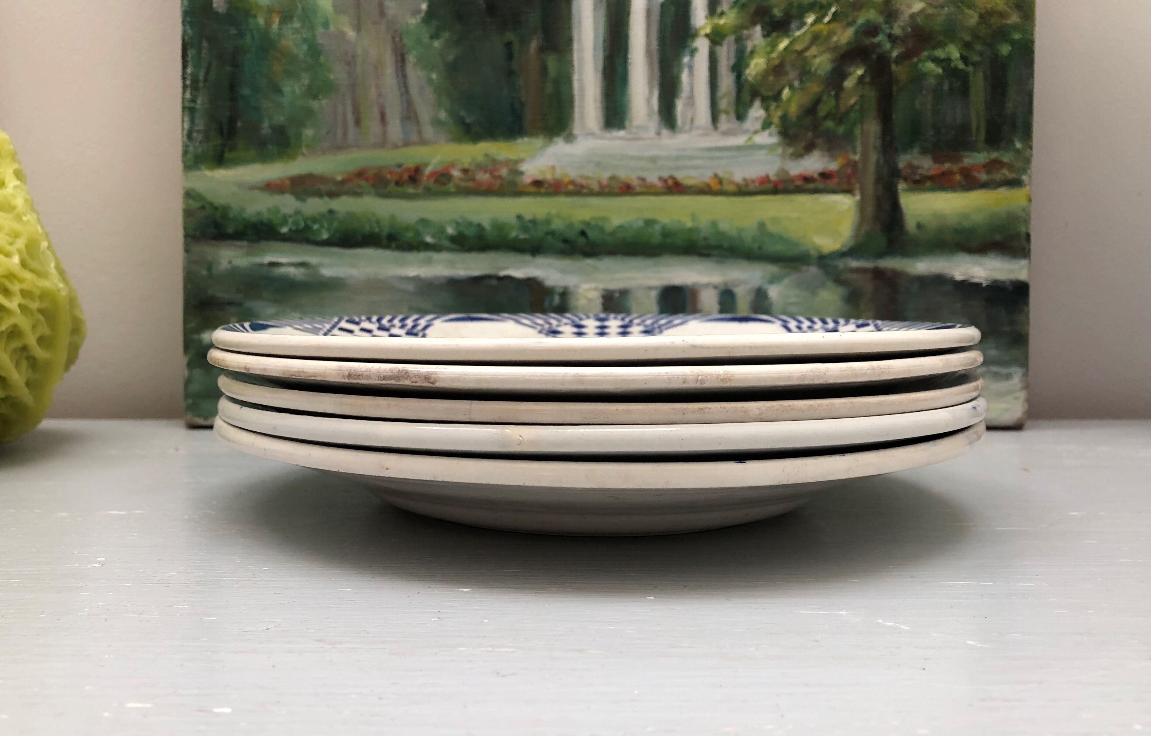 5 flat plates signed Moulin des loups Hamage Orchies Nord model Pantin.