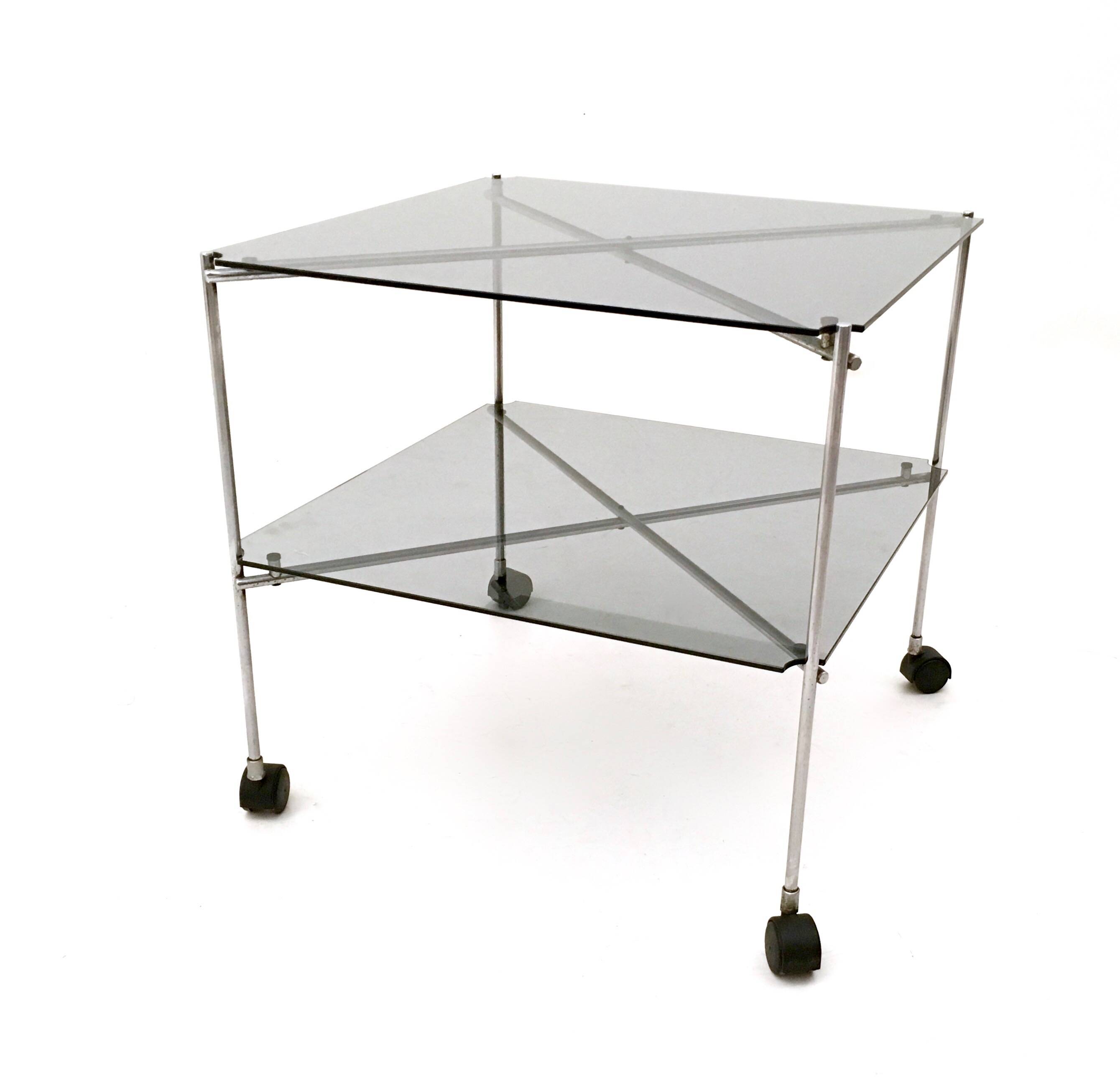 Pair of Postmodern Glass Carts Mod. Biplano by Bruno Munari for Robots, Italy