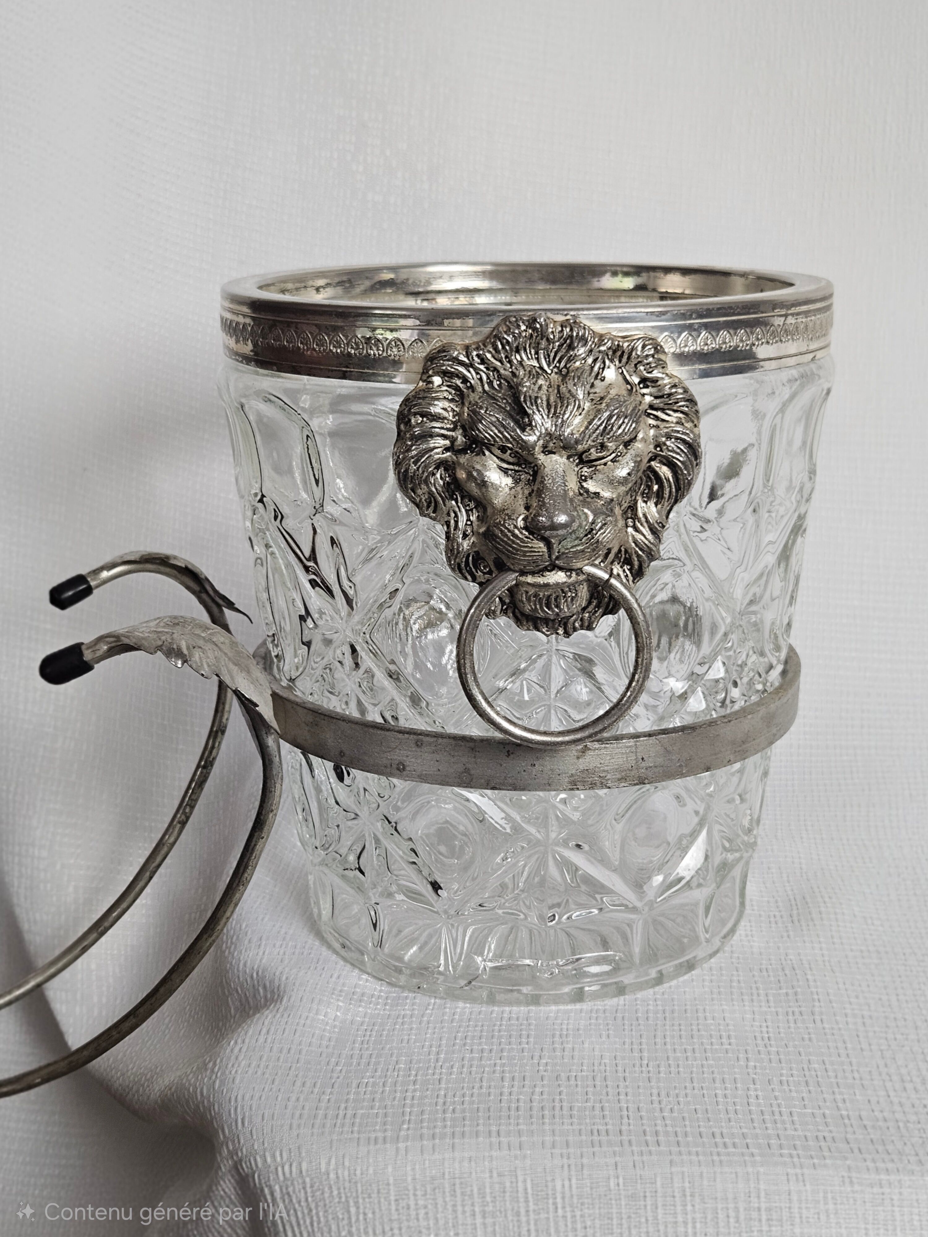 Lion head champagne bucket and its stand 20th century