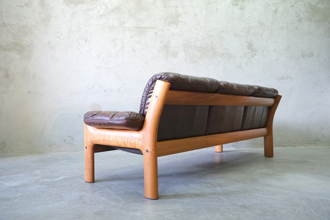Mid-Century Teak and Leather 3-Seater Sofa from Ekornes, 1970s