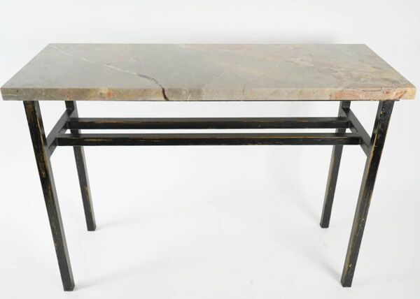 Console art moderne acier peint et marbre