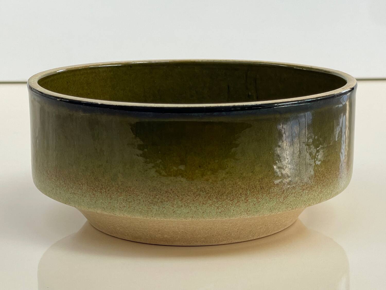 Large vintage ceramic bowl in olive green enamel - 1970s