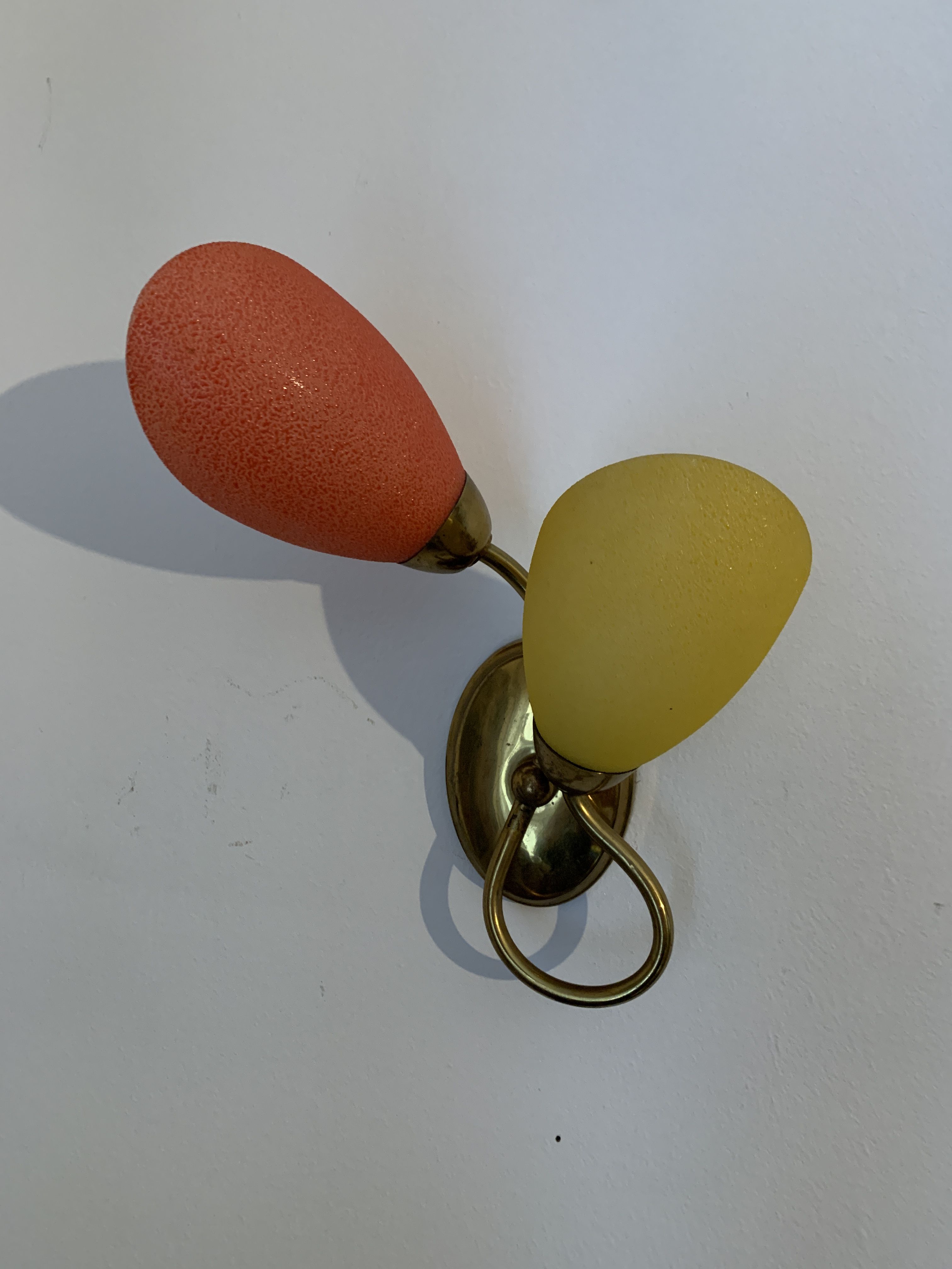 Pair of double wall lamp in brass and opaline year 1960 bi-color