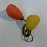 Pair of double wall lamp in brass and opaline year 1960 bi-color