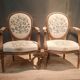 Pair of Louis XV style medallion armchairs.