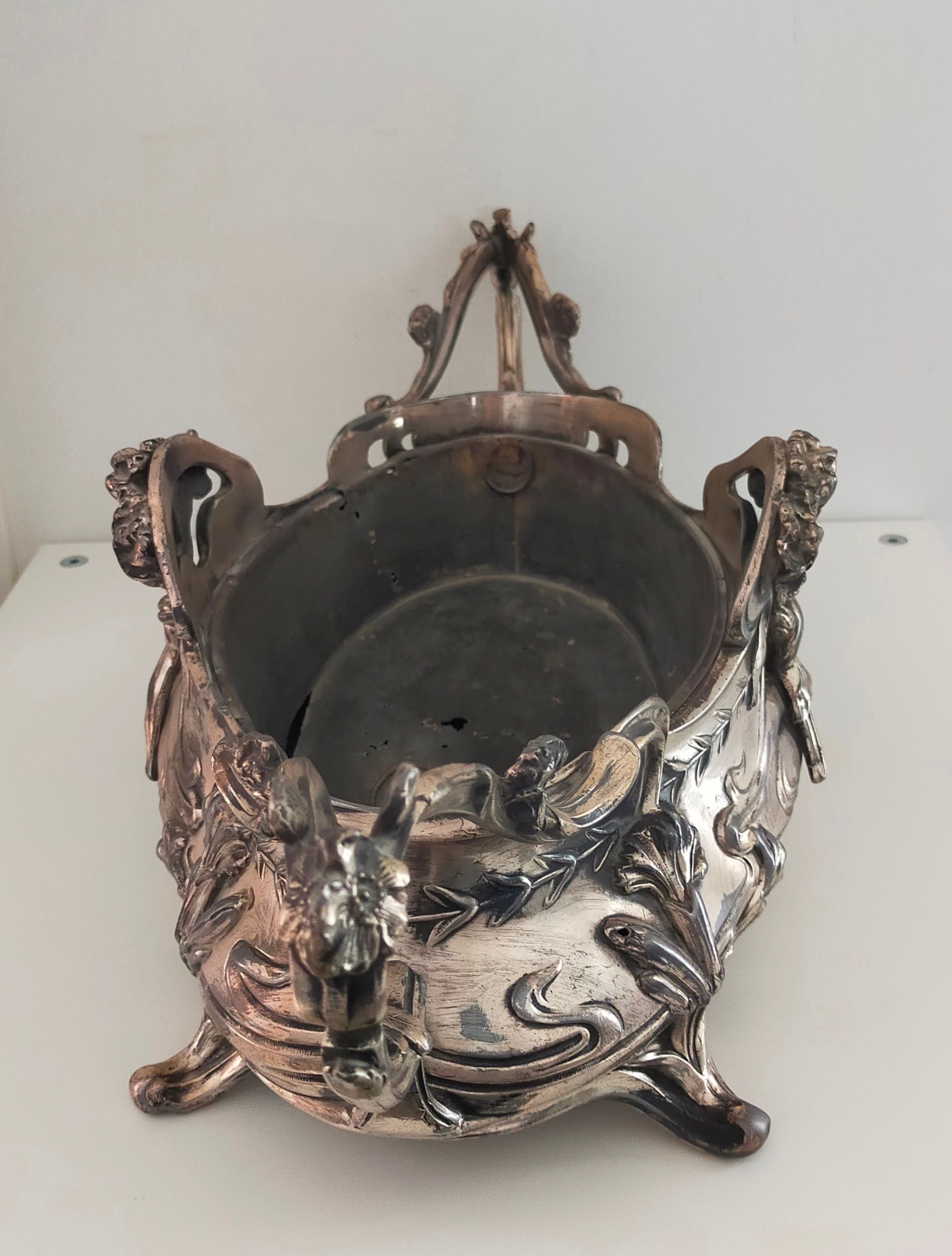 Art Nouveau silver bronze planter