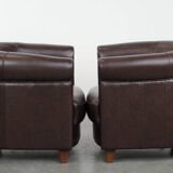 Set of two round cowhide  leather club armchairs in English style