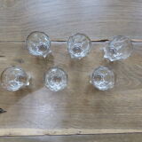 6 clear liquor glasses with golden edict