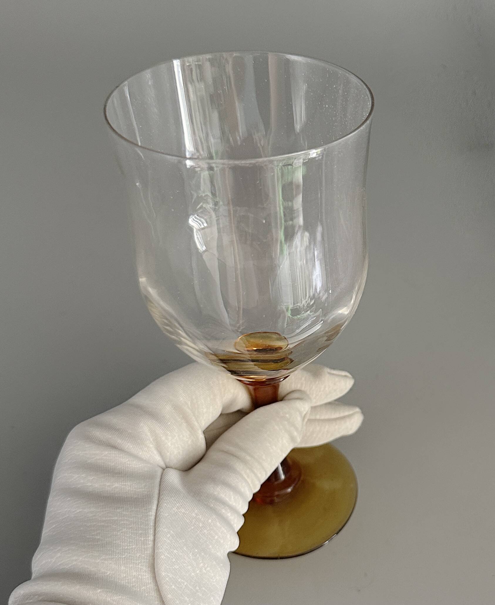 Set of 41 antique glasses with amber stems - water, wine, liqueur, champagne cups.