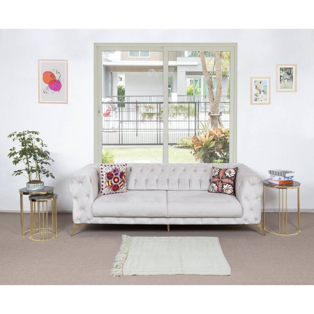 Vintage Minimalist Handmade Turkish Tulu Accent Rug in Natural Beige Wool