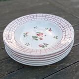 6 Rosa earthenware soup plates by Digoin Sarreguemines, 1950s