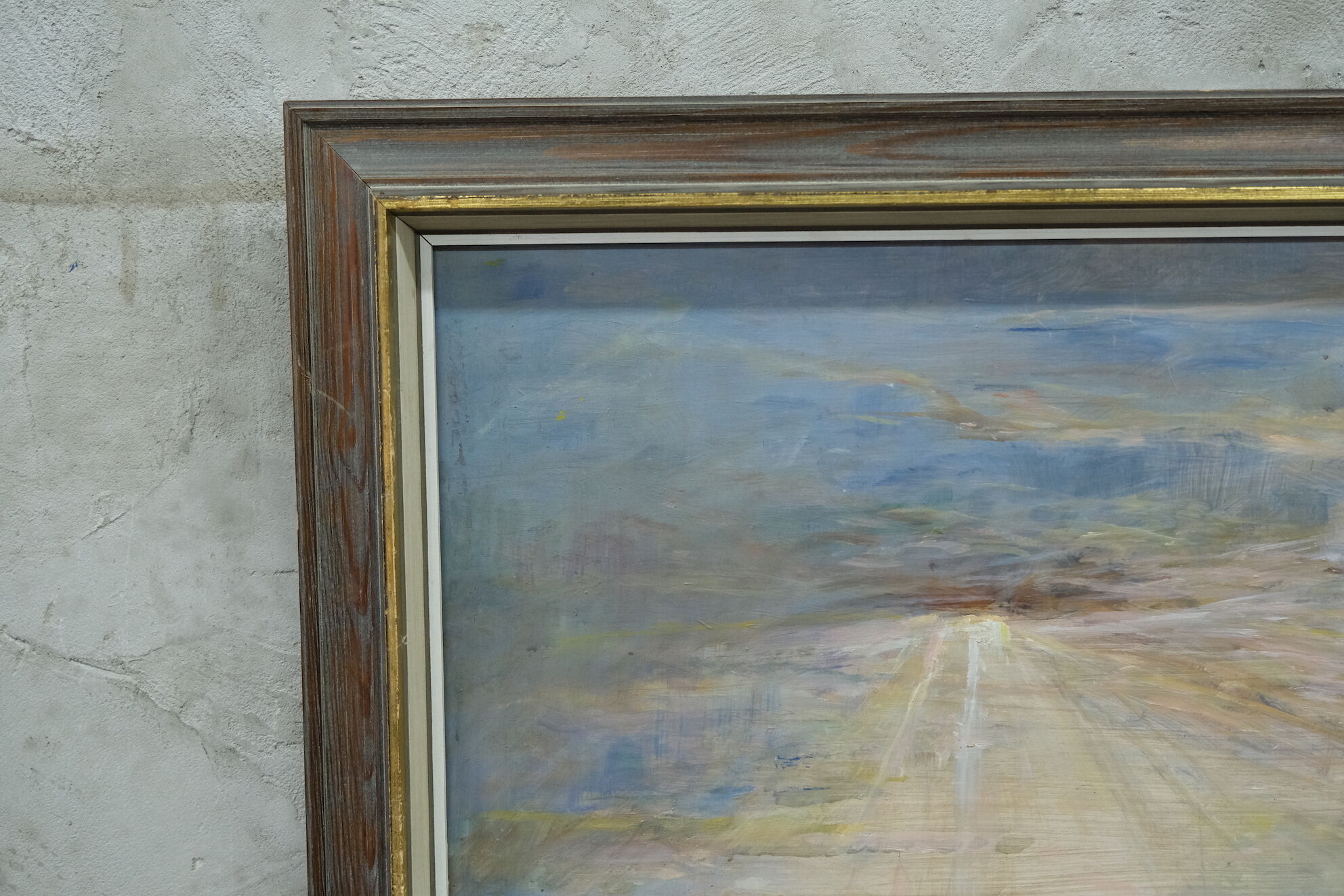 Modernist oil on panel, signed, framed, 1970