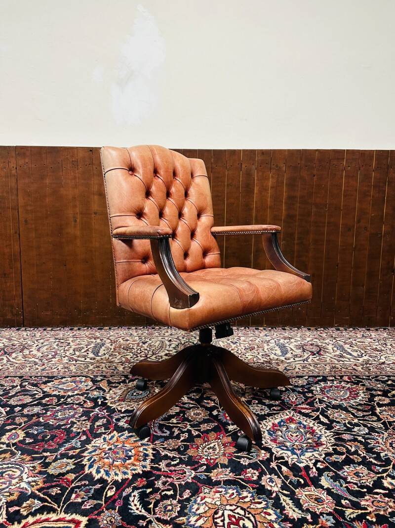 English Chesterfield Salmon color President Chair Office chair