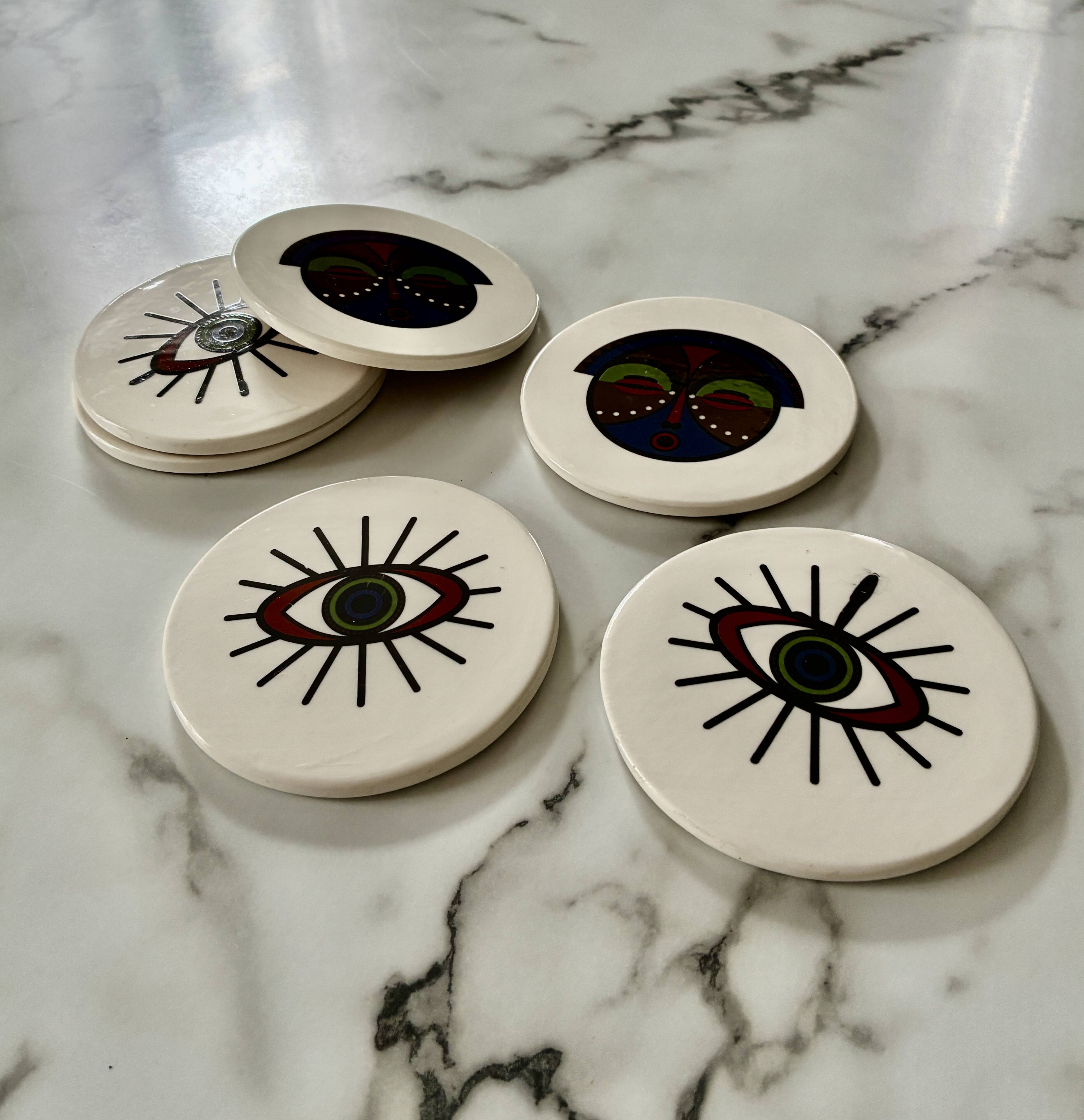 Lot of 6 ethnic ceramic coasters