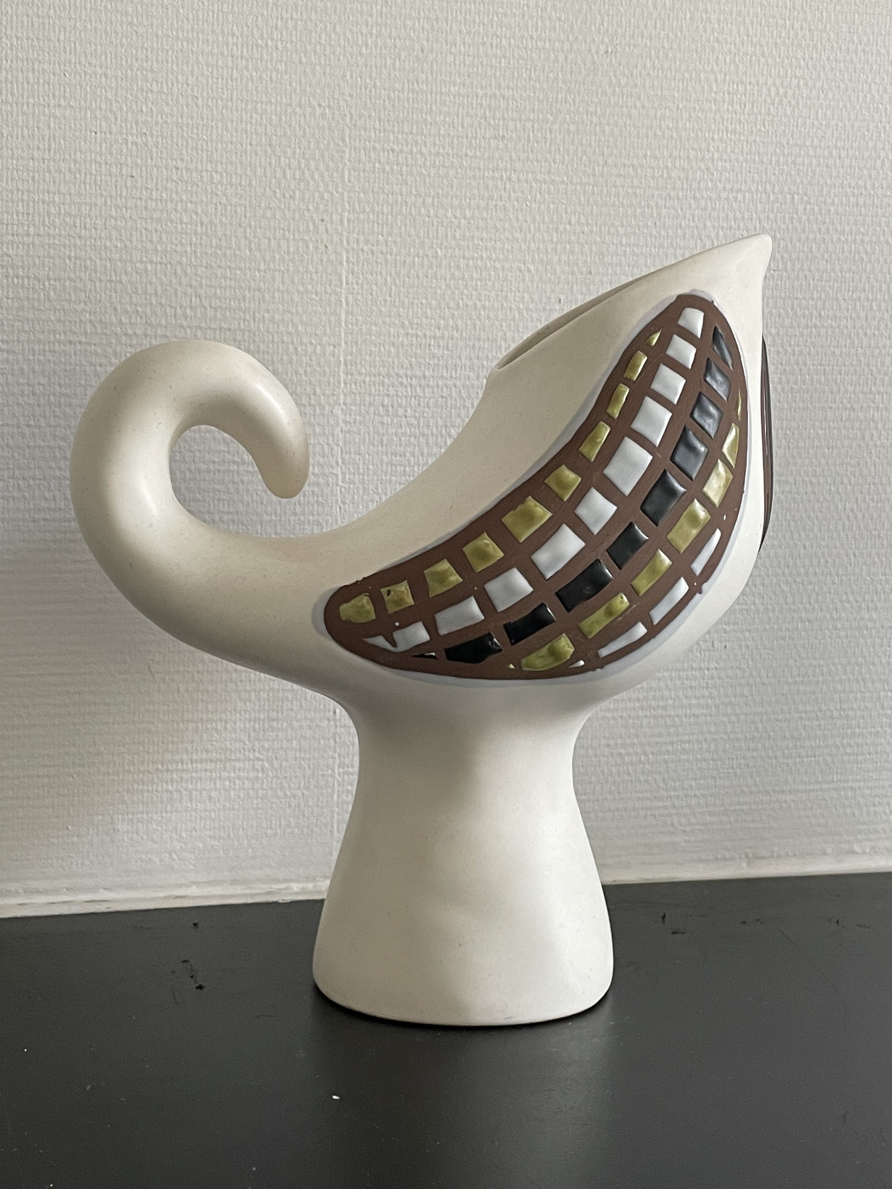 Rare zoomorphic ceramic “Bird” vase by Roger Capron, Vallauris, circa 1950