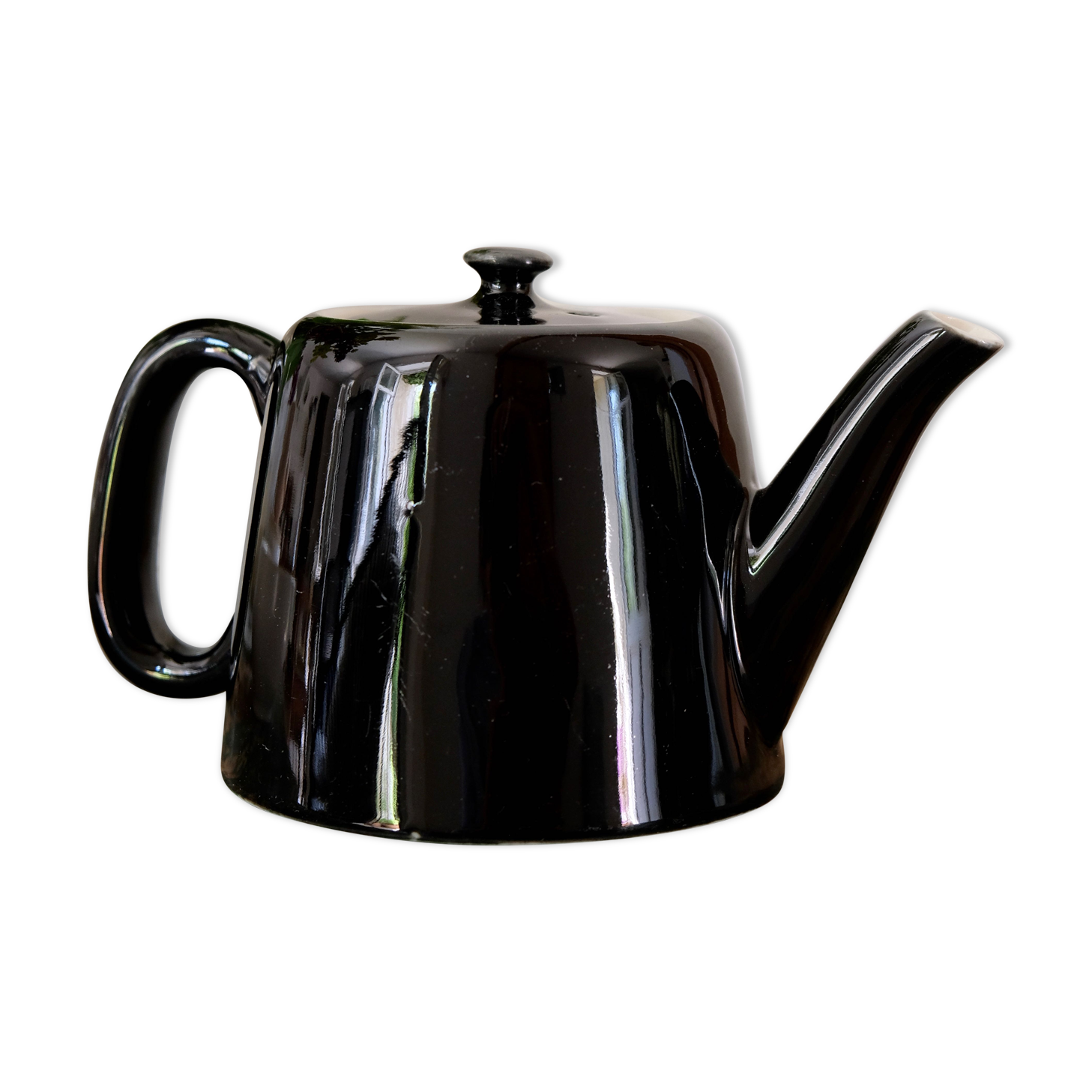 Teapot or tisanière in vintage black ceramic