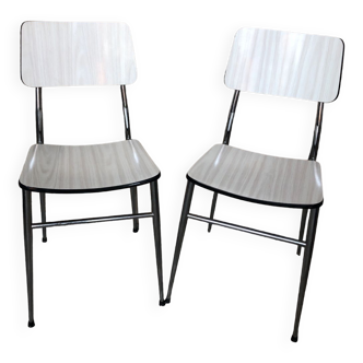 Pair of Compass Chairs Compass Metal Chrome Formica White Vintage #A242