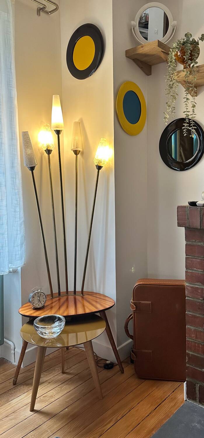 Vintage floor lamp with wooden shelf 50'