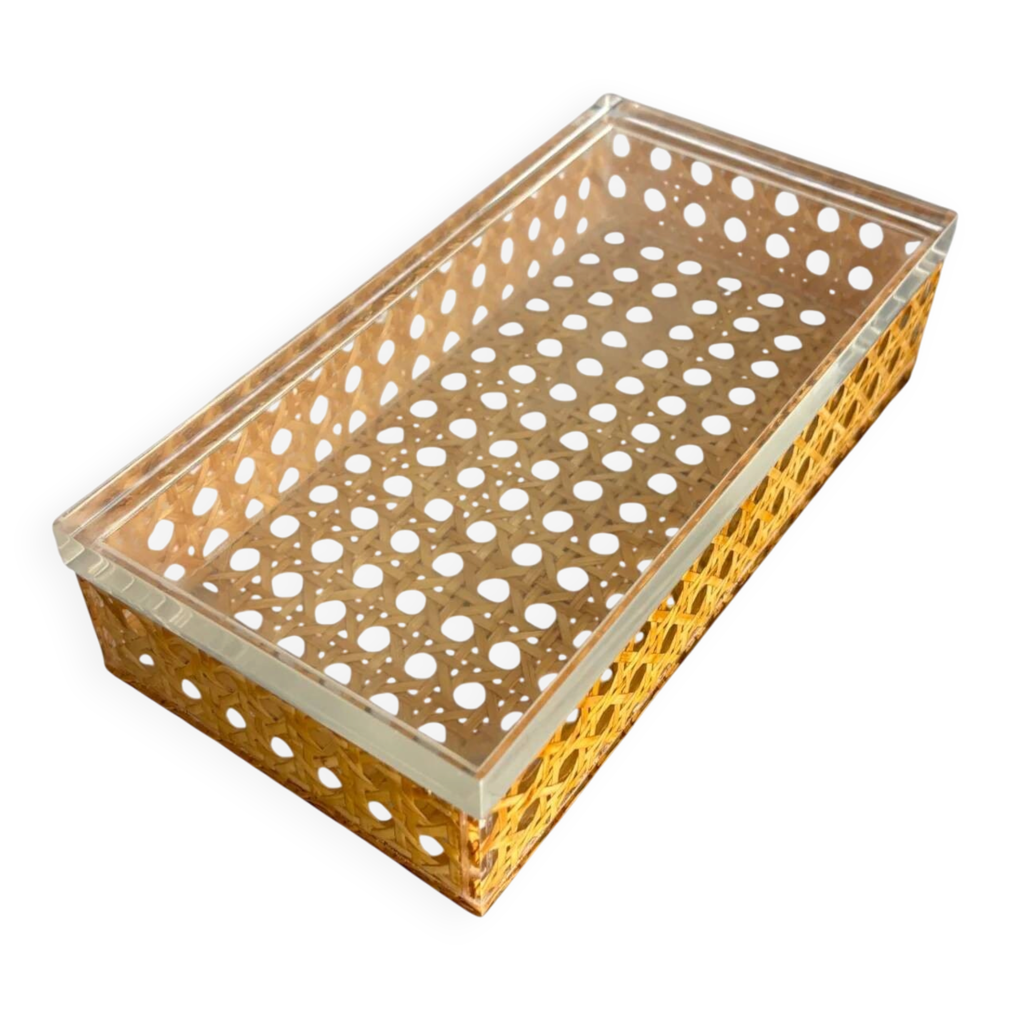 Lucite & rattan vanity box, Christian Dior style, Italy, 1970s
