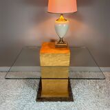 Table basse design années 80 bois, verre, granit