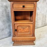 Antique Art Deco bedside table, oak entrance table with marble top