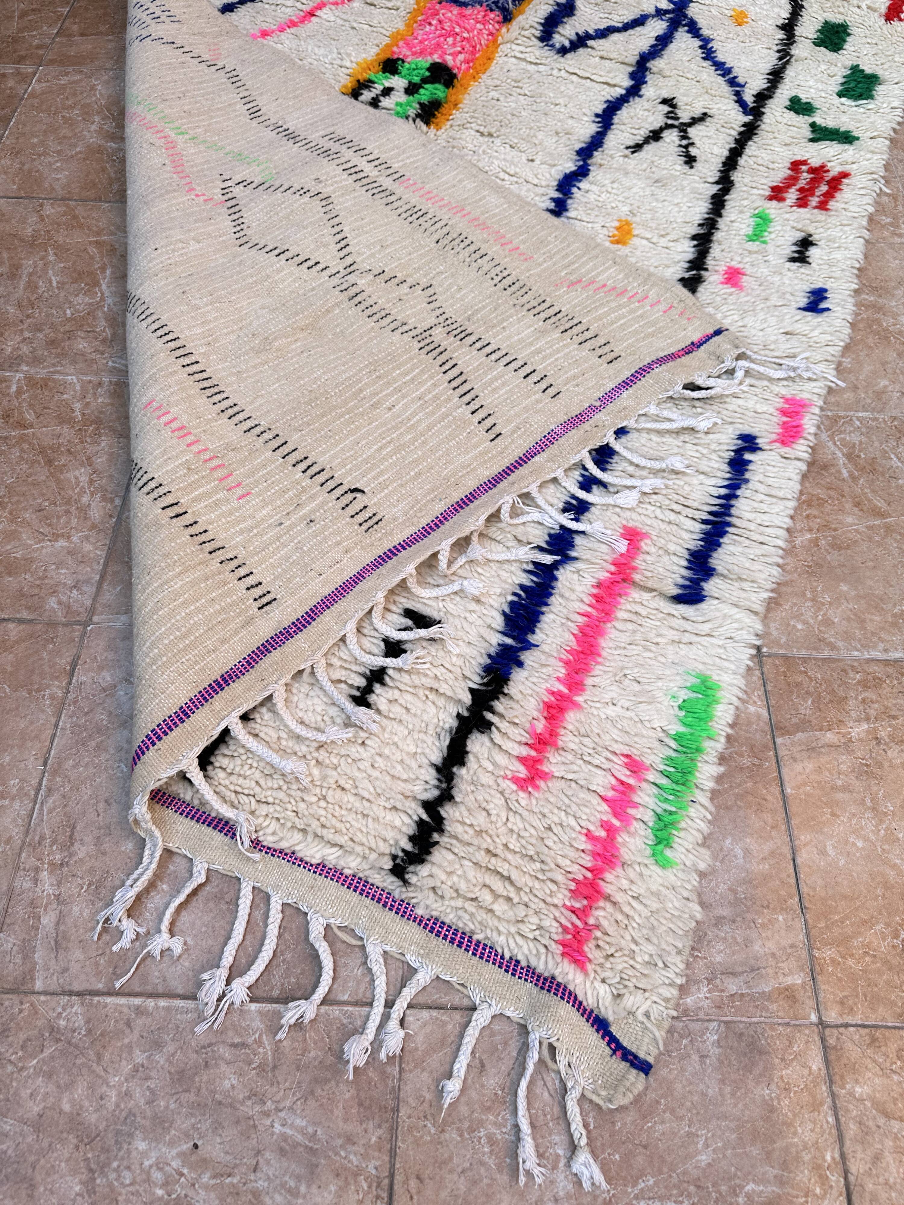 Handmade Berber wool rug: Moroccan Azilal style, colorful pattern