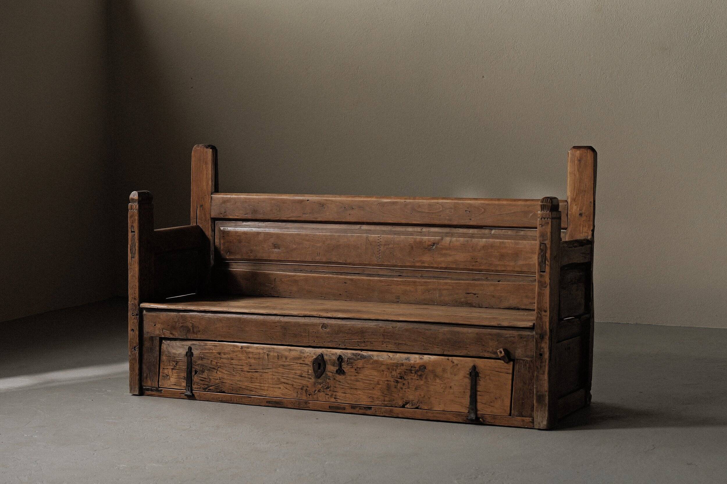 Folk art chest bench, Catalonia, 1800