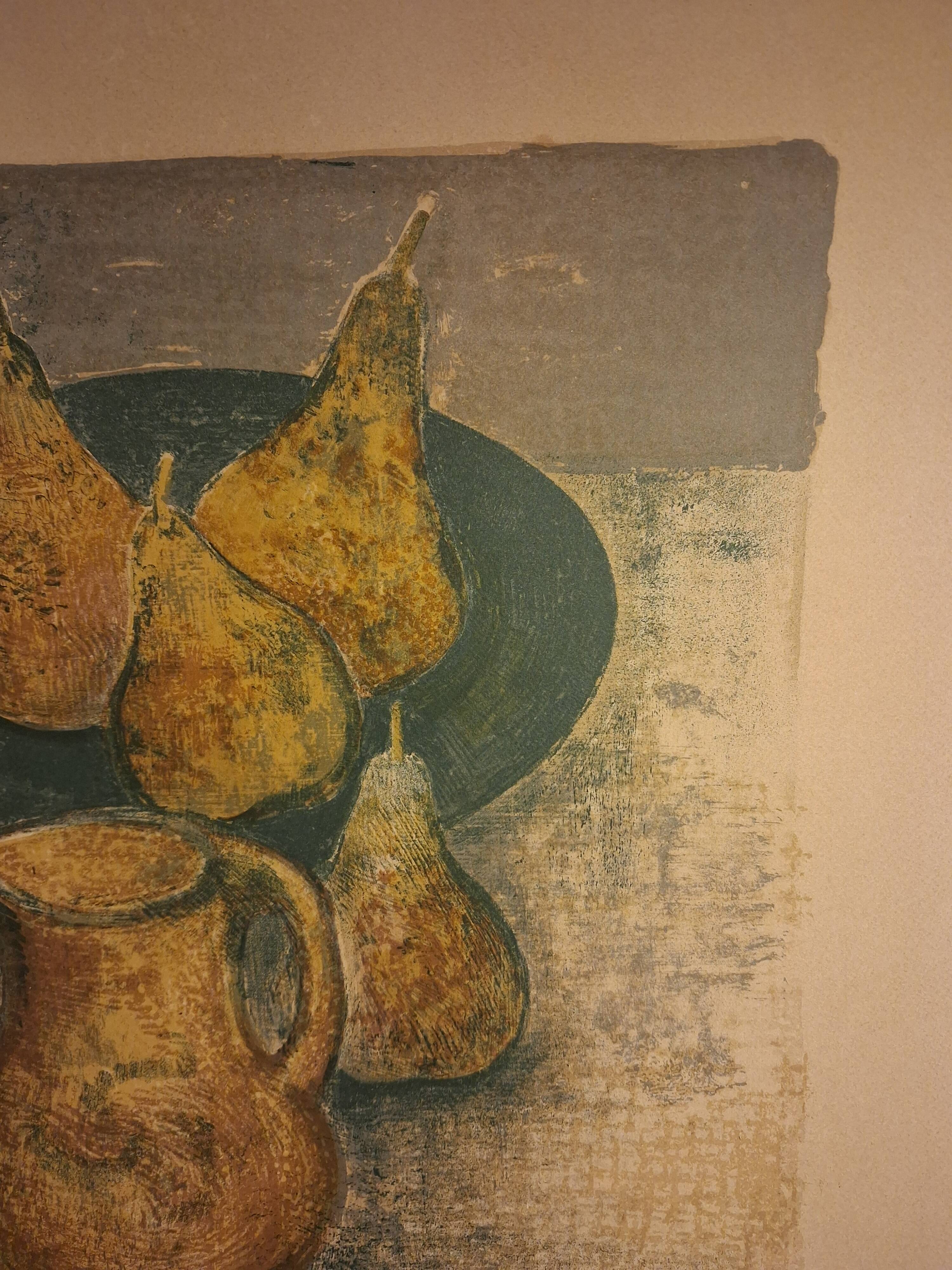 Lithographie en couleur d’André Minaux (1923-1986), nature morte, fruits