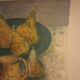 Lithographie en couleur d’André Minaux (1923-1986), nature morte, fruits