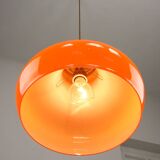 Mid-Century Modern Italian Orange Glass and Brass Pendant Lamp