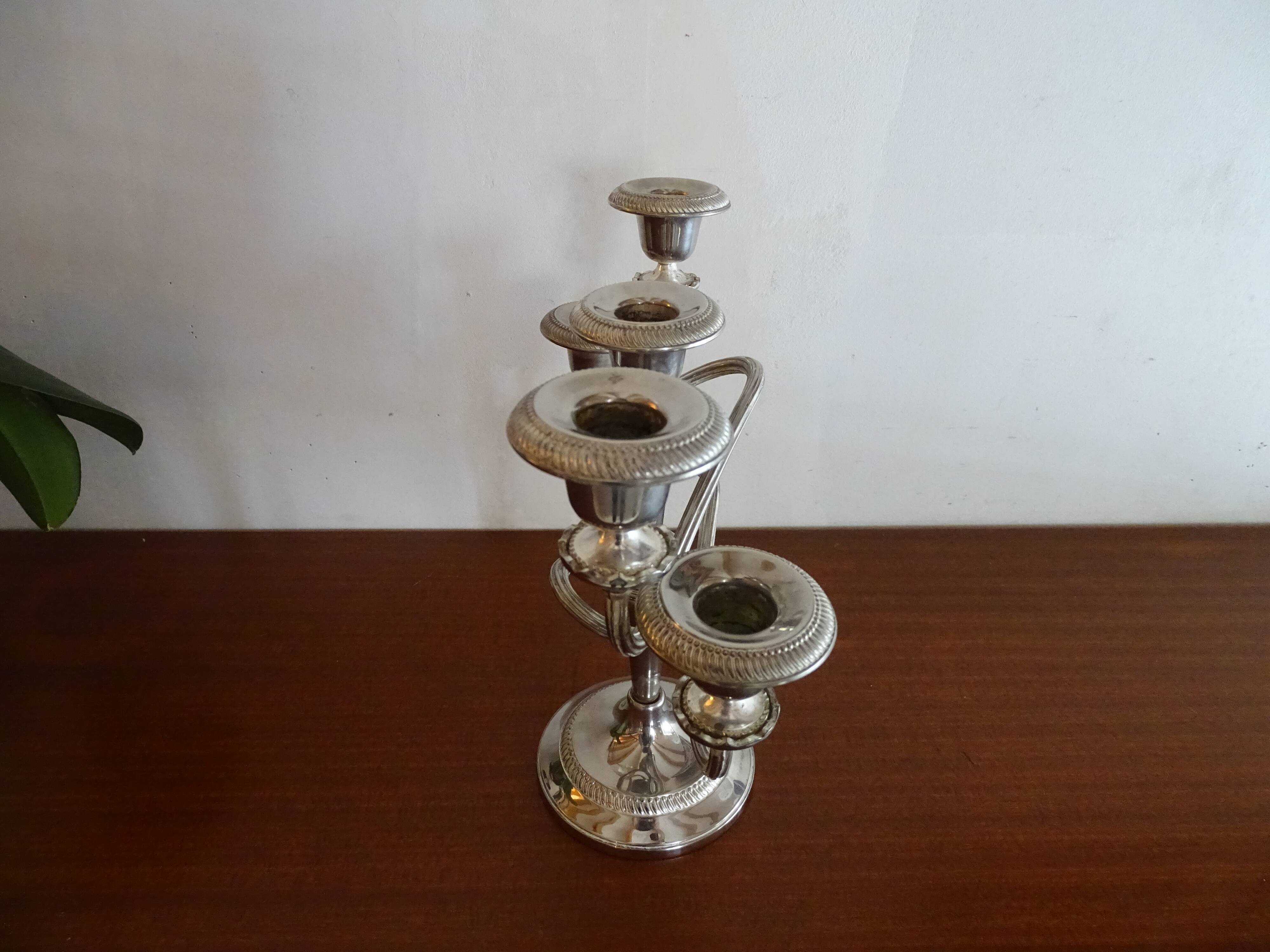 Chandelier 5 burners vintage silver metal