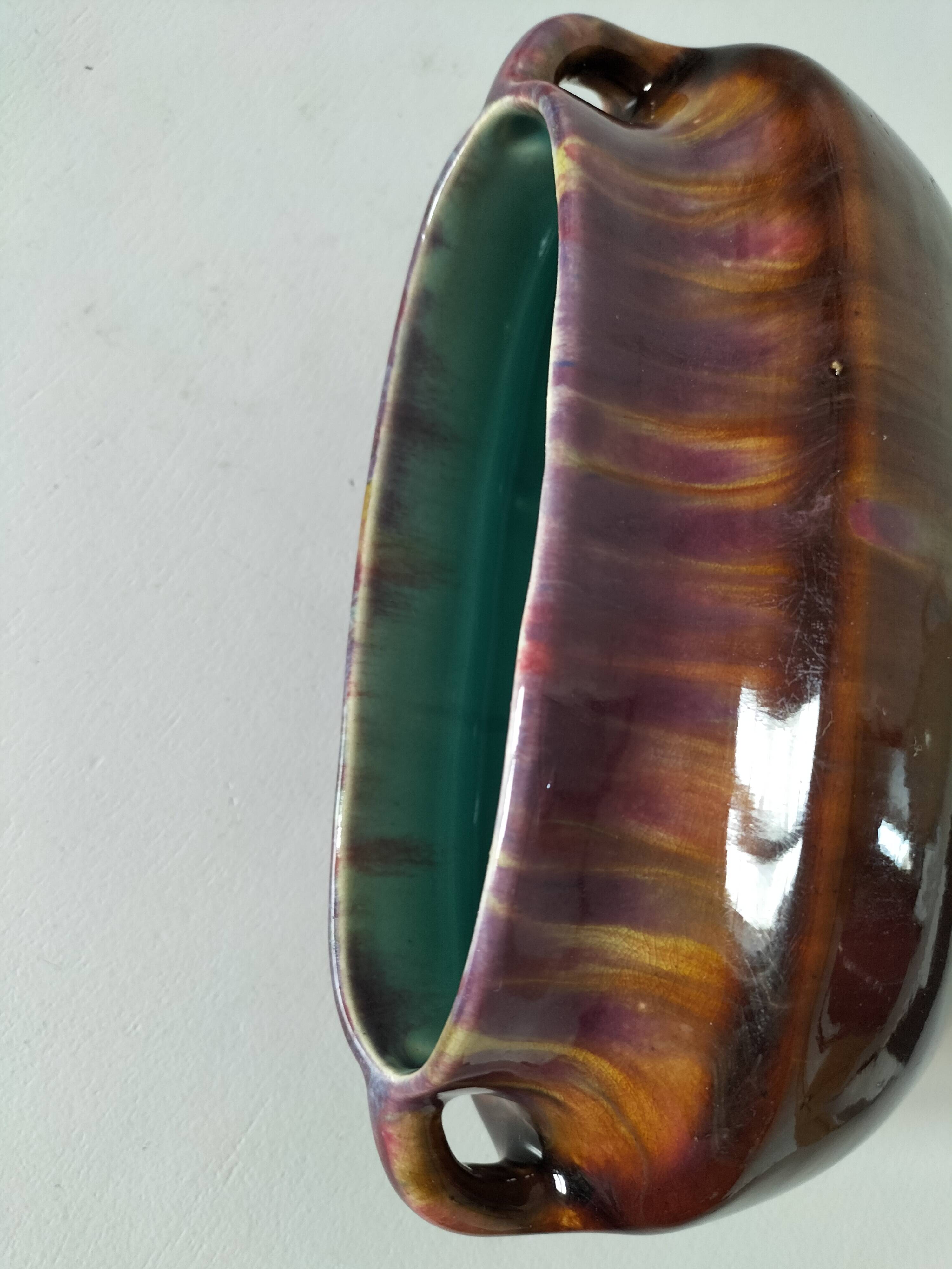 Oval ceramic vase with handles, glazed, 20th century.