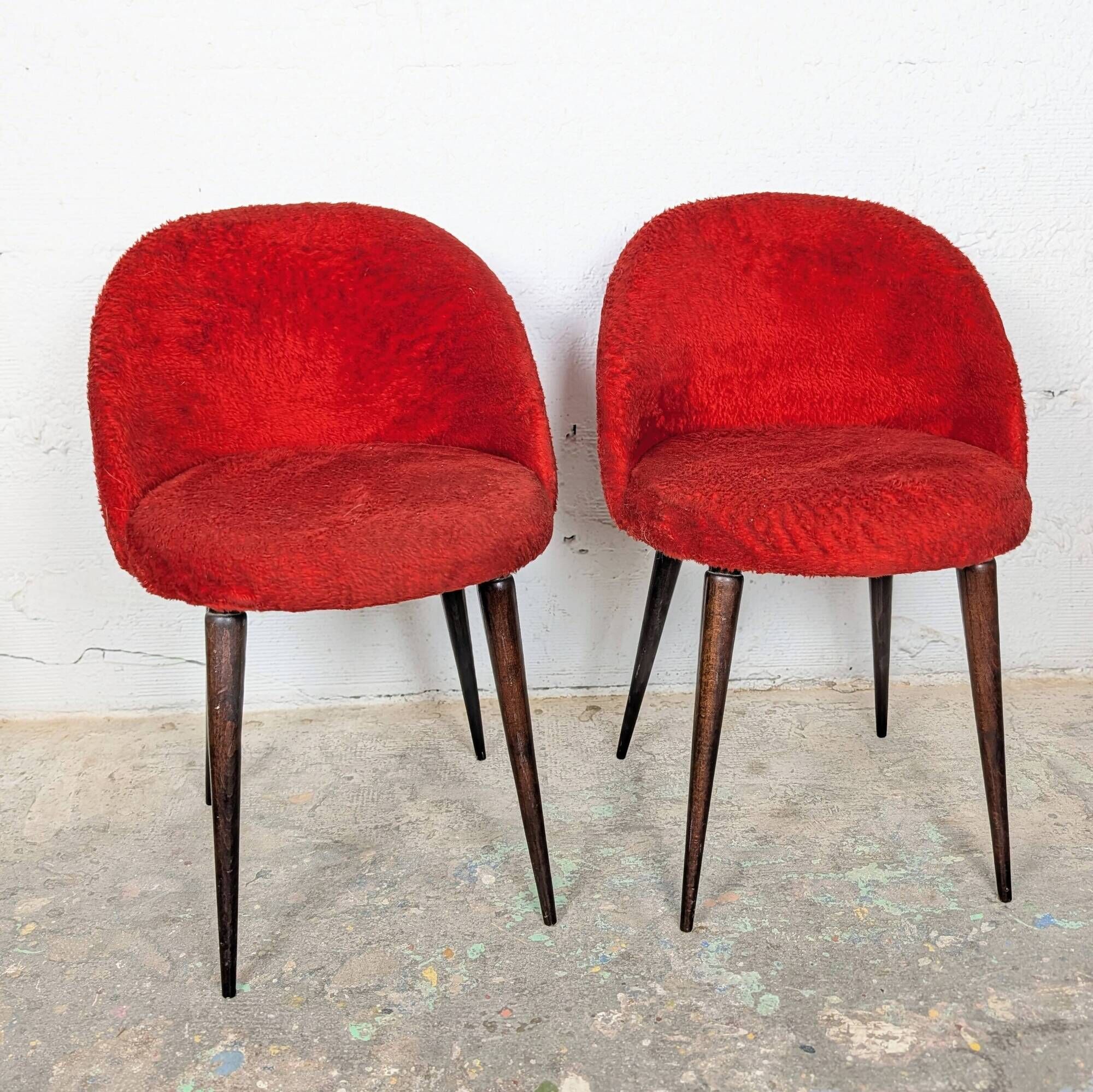 Pair of vintage 1960s cocktail chairs in red velvet.