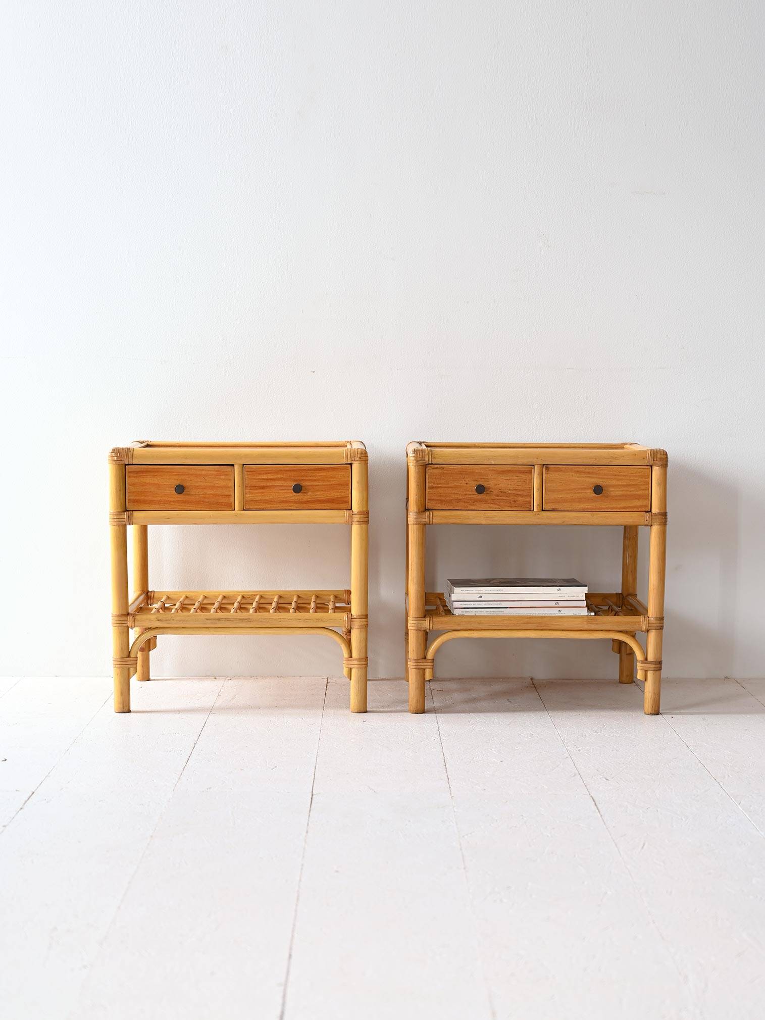 Vintage bamboo bedside tables