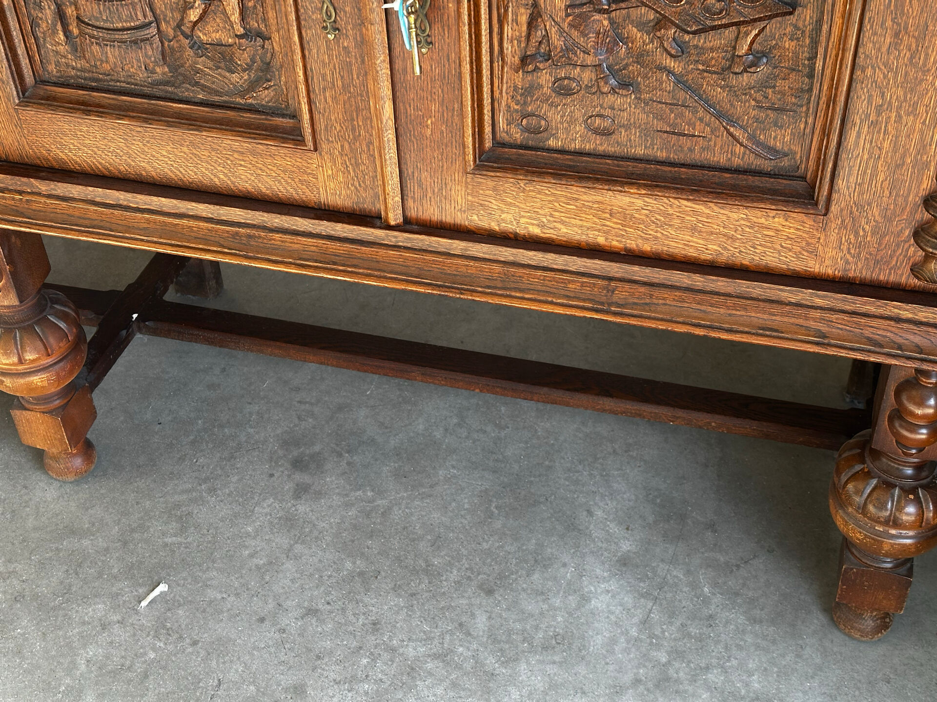 Large carved oak buffet in neo-Renaissance style, mid-20th century.